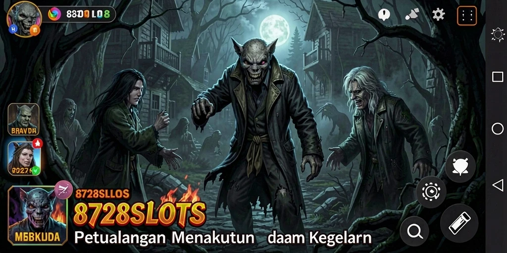 Tangkapan layar utama 8728SLOTS menampilkan suasana permainan yang mencekam.