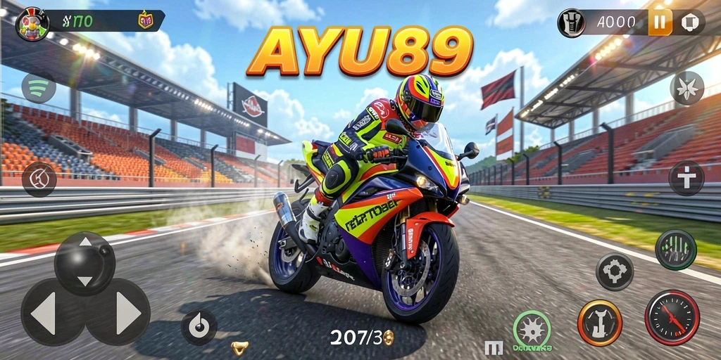 Gameplay AYU89 menampilkan balapan motor yang seru dan mendebarkan.