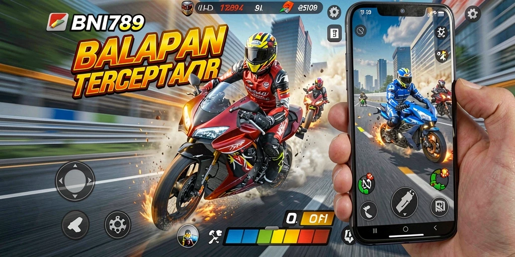 Tampilan gameplay BNI789 dengan balapan motor yang mendebarkan.