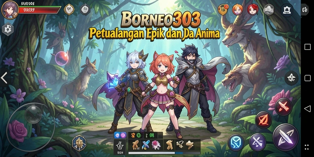 Tampilan gameplay seru dari BORNEO303 yang menampilkan aksi anime.