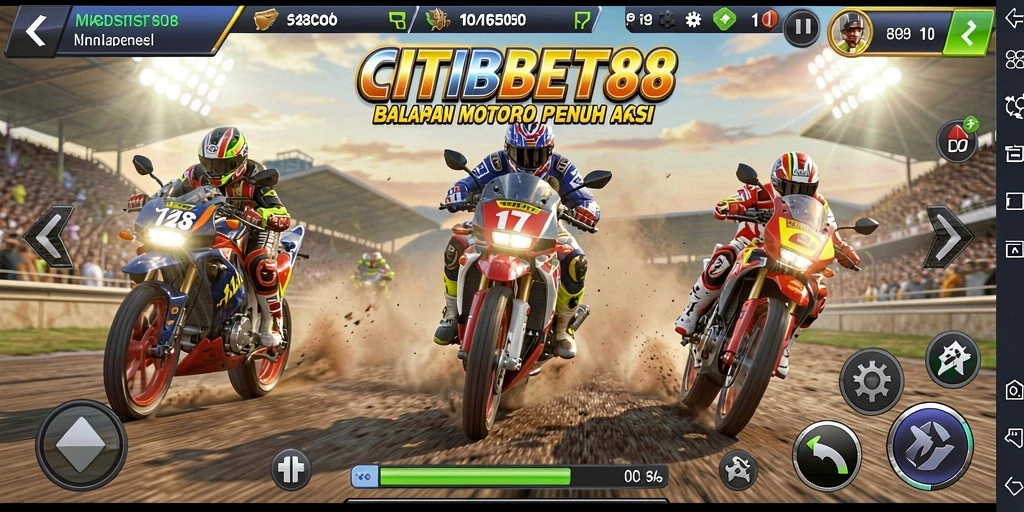 Screenshot gameplay CITIBET88 dengan balapan motor yang mendebarkan.
