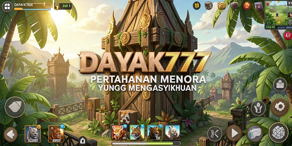 Screenshot gameplay DAYAK777 dengan menara pertahanan yang menantang.