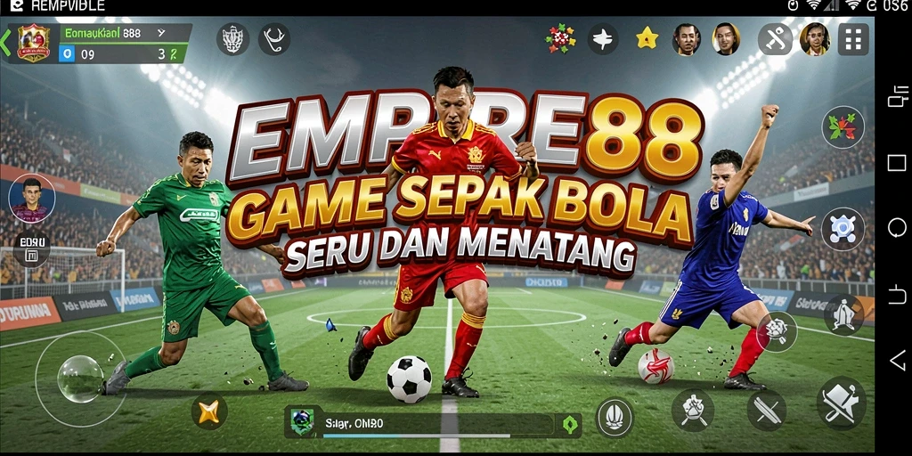 Tangkapan layar EMPIRE88 menampilkan aksi seru di lapangan sepak bola.