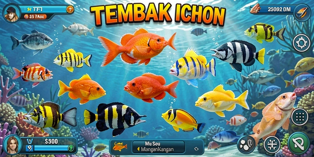 Tangkapan layar gameplay Tembak Ikan yang penuh warna dan seru.
