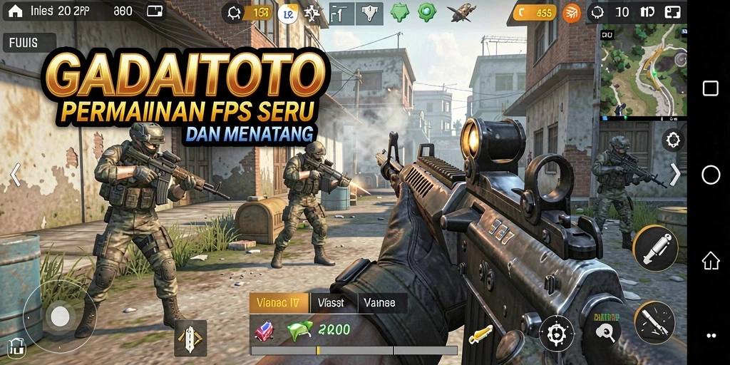 Screenshot GADAITOTO menampilkan pemain dalam aksi intens dalam pertempuran FPS.