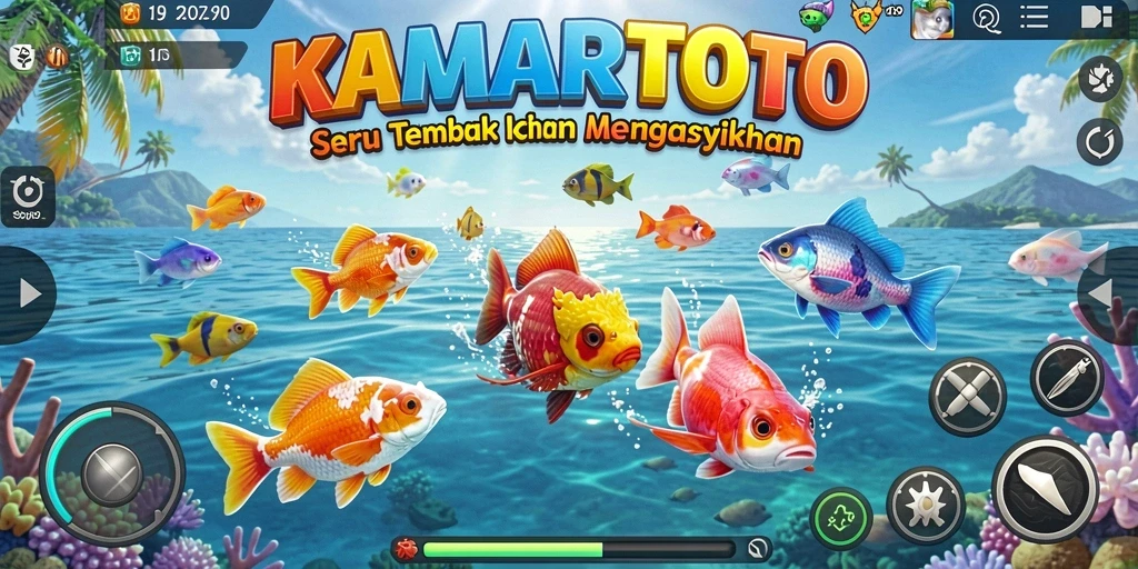 Screenshot gameplay KAMARTOTO menampilkan aksi menembak ikan yang seru.