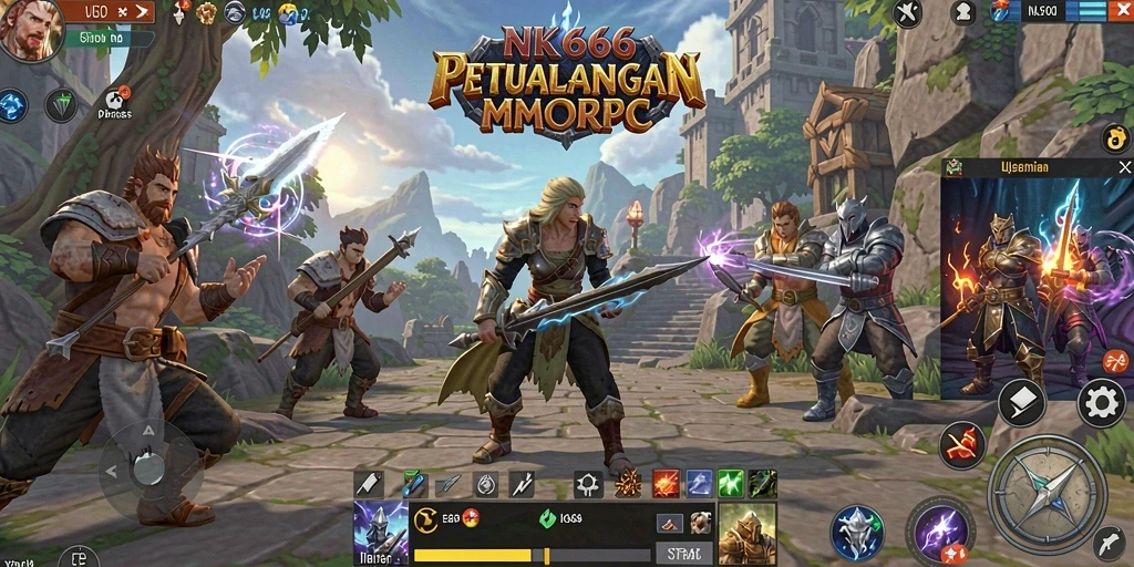 Tangkapan layar gameplay NK666 yang menampilkan pertarungan epik di dunia fantasi.