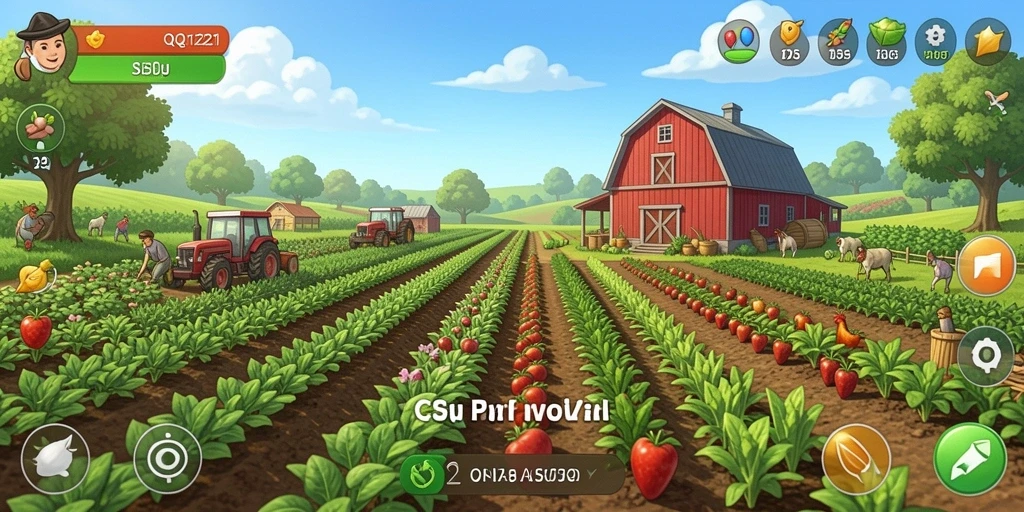 Tampilan gameplay QQ1221 yang seru dan interaktif di ladang pertanian.