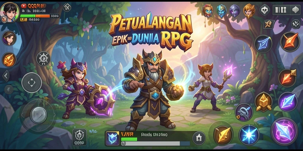 Screenshot gameplay QQRP menampilkan pertarungan seru di dunia RPG.