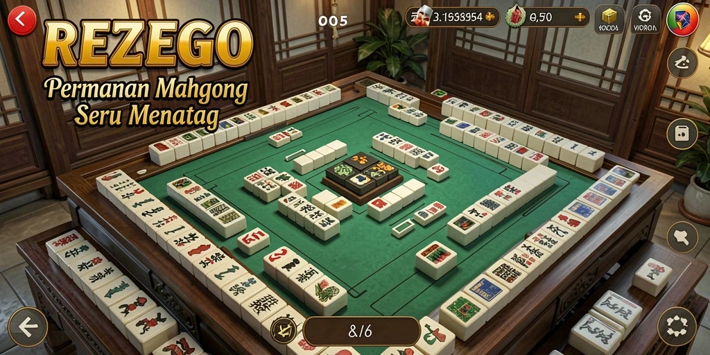Tampilan gameplay seru dari REZEGO dengan tantangan Mahjong yang menarik.