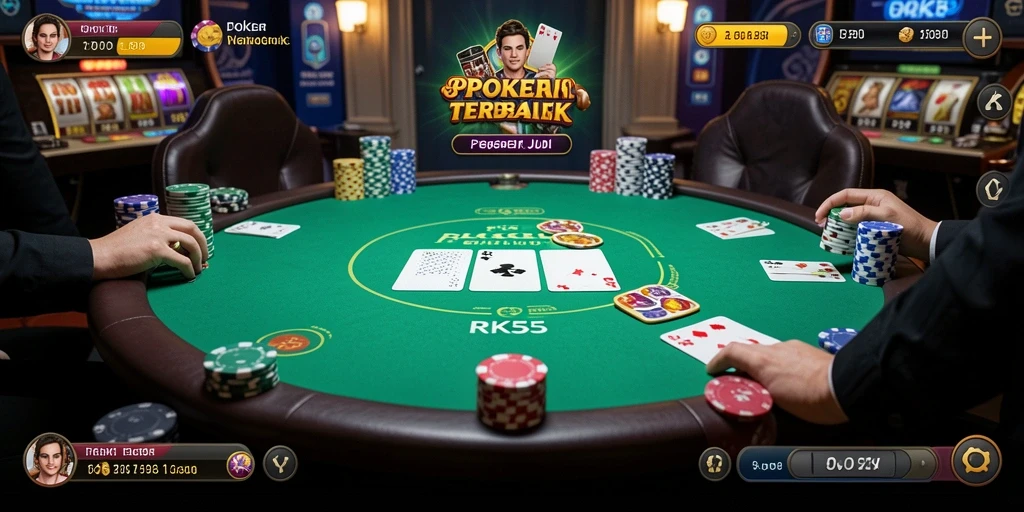 Screenshot dari gameplay RK55 yang menampilkan keseruan pertandingan poker.