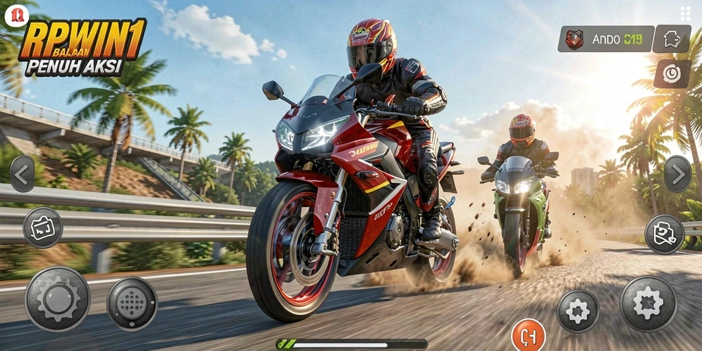 Gameplay seru balapan motor di RPWIN1 dengan kendaraan kustom.