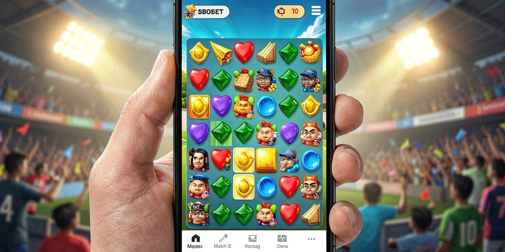 Tampilan gameplay <strong>SBOBET</strong> yang menarik dalam genre Match-3.