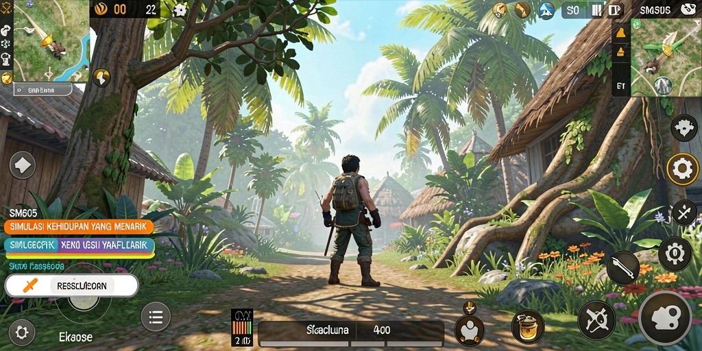 Tampilan gameplay SM605 yang menunjukkan interaksi karakter dalam simulasi kehidupan.