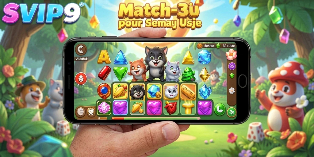 Gameplay seru SVIP9 saat menyelesaikan tantangan Match-3.