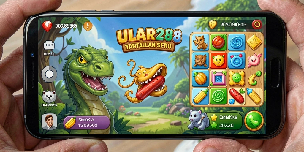 Tampilan gameplay ULAR288 dengan berbagai objek untuk dicocokkan dalam game Match-3.