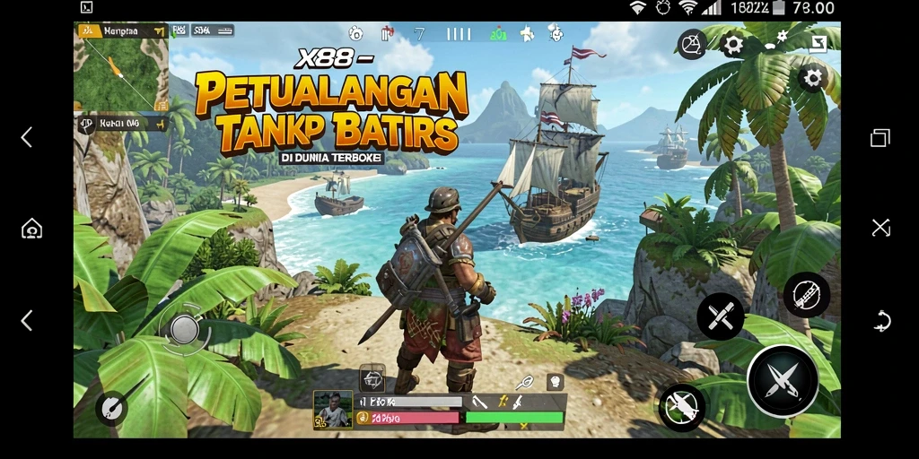 Screenshot gameplay X88 menampilkan eksplorasi dunia yang luas dan dinamis.